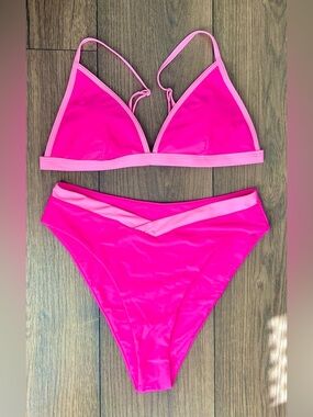 NWOT Neon Pink Bikini Set - Two-Tone Trim